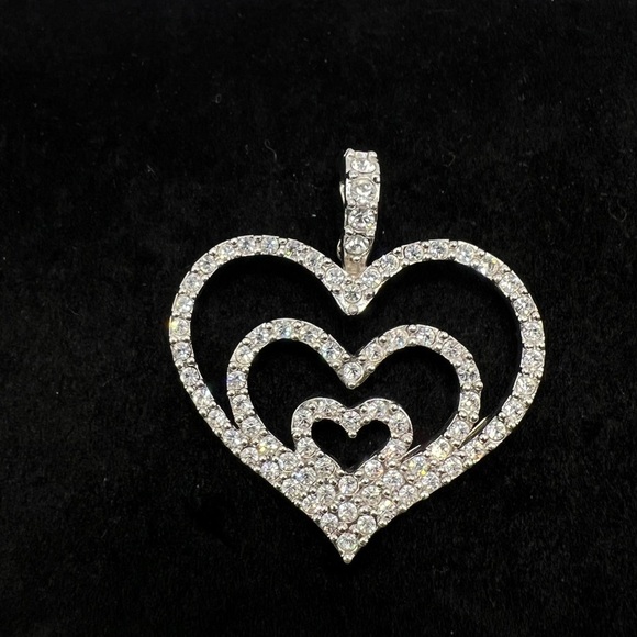 Nolan Miller Jewelry - Nolan Miller Triple Heart Rhinestone Pendant Silver Tone 1.75” Statement
